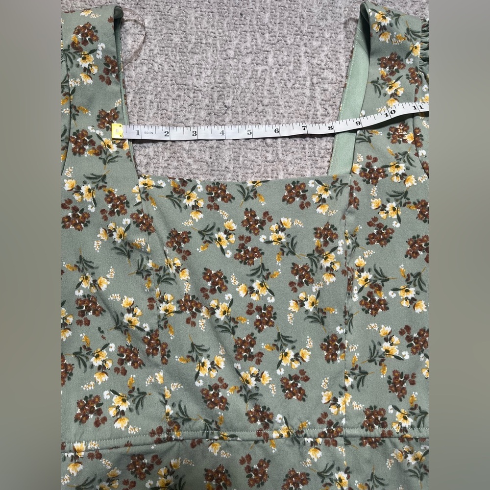 Trixxi Women’s Dress Size M Sage Green Floral Puff Sleeve - Picture 14 of 17